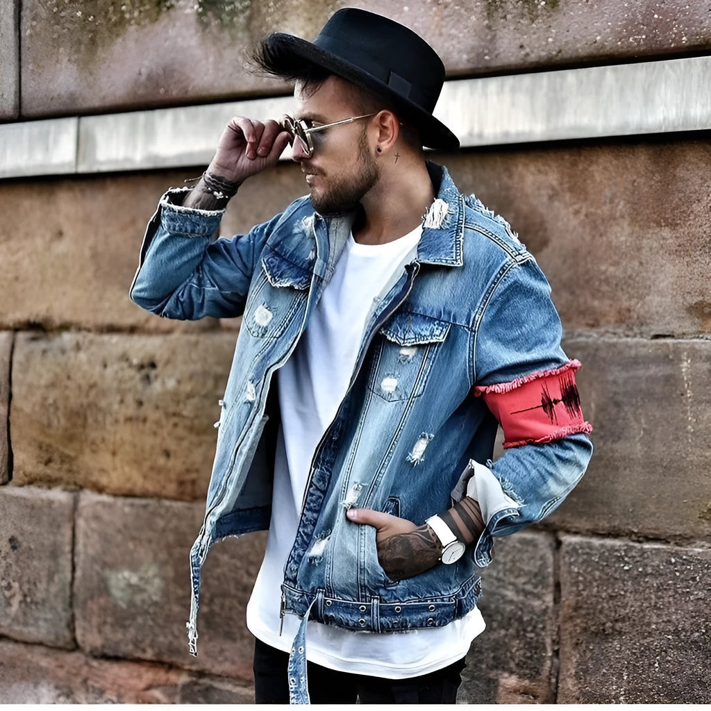 Blue embroidered cotton denim jacket button front casual long sleeve outerwear