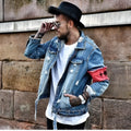 Blue embroidered cotton denim jacket button front casual long sleeve outerwear