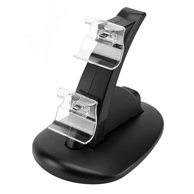 Black dual charging dock station for two Xbox One controllers, showing USB connection.