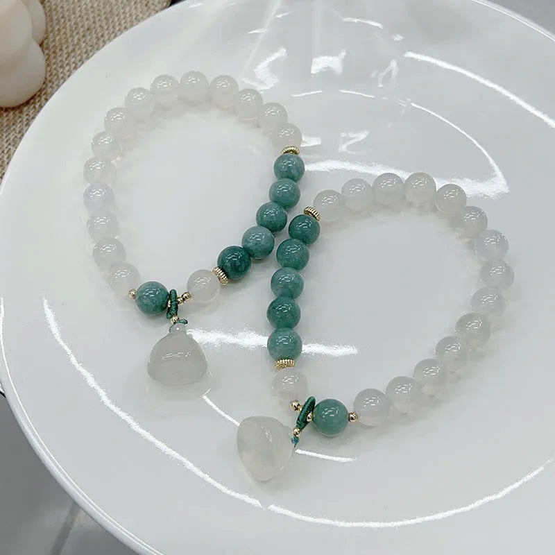 Women's agate bracelet with lotus seedpod design in retro Chinese style, adjustable fit