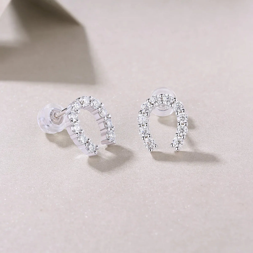 Two moissanite stud earrings on a white background, S925 silver with platinum plating, gift box included