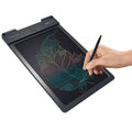 Black electronic LCD tablet with stylus, 229.25x149.45x10.5 mm, full-perspective screen, CR2032 battery