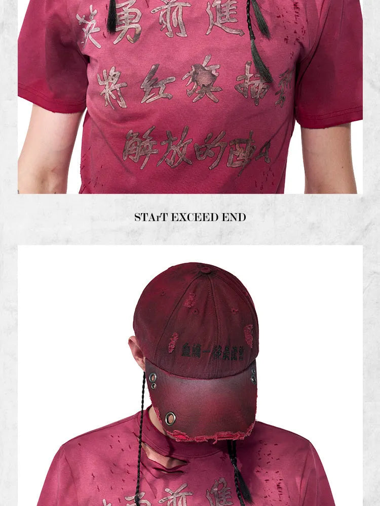 Rose red cotton peaked cap with adjustable fit and dirt-resistant spray coating