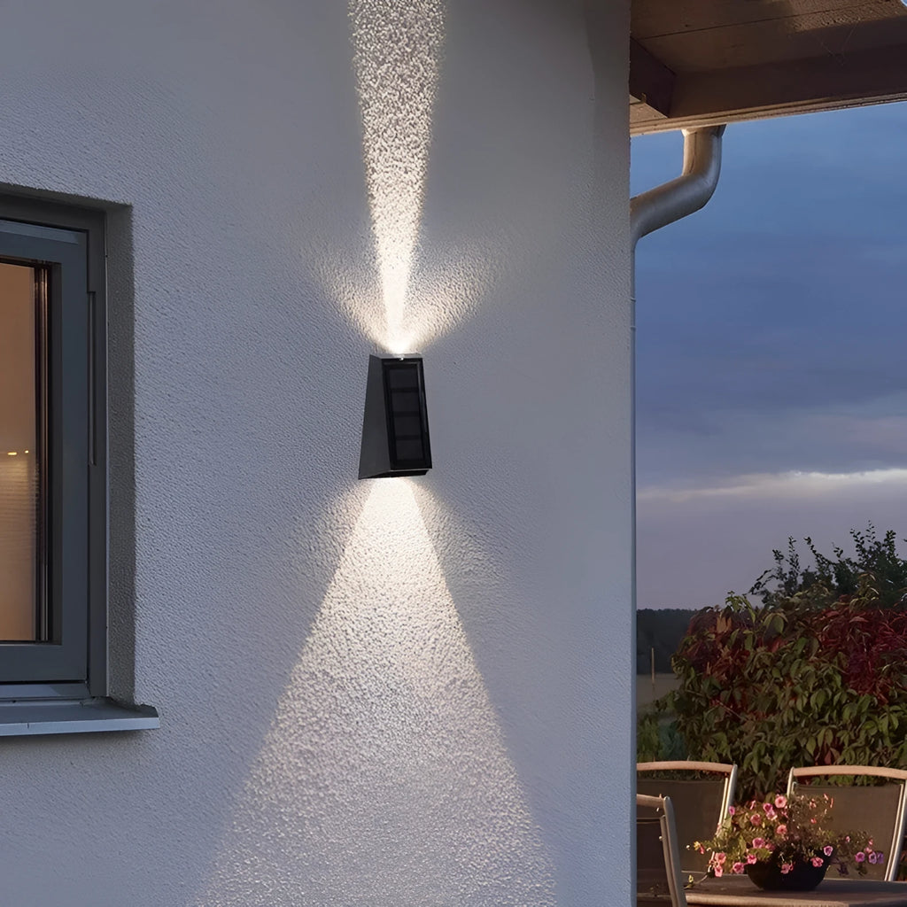 Solar garden wall light with IP65 waterproof rating and LED up-and-down glow for outdoor decoration