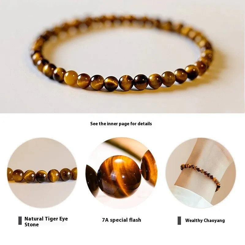 Tigereye stone bracelet with geometric round beads in New Chinese style design