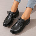 Black women's professional work shoes with thick heel and soft sole, low-top design