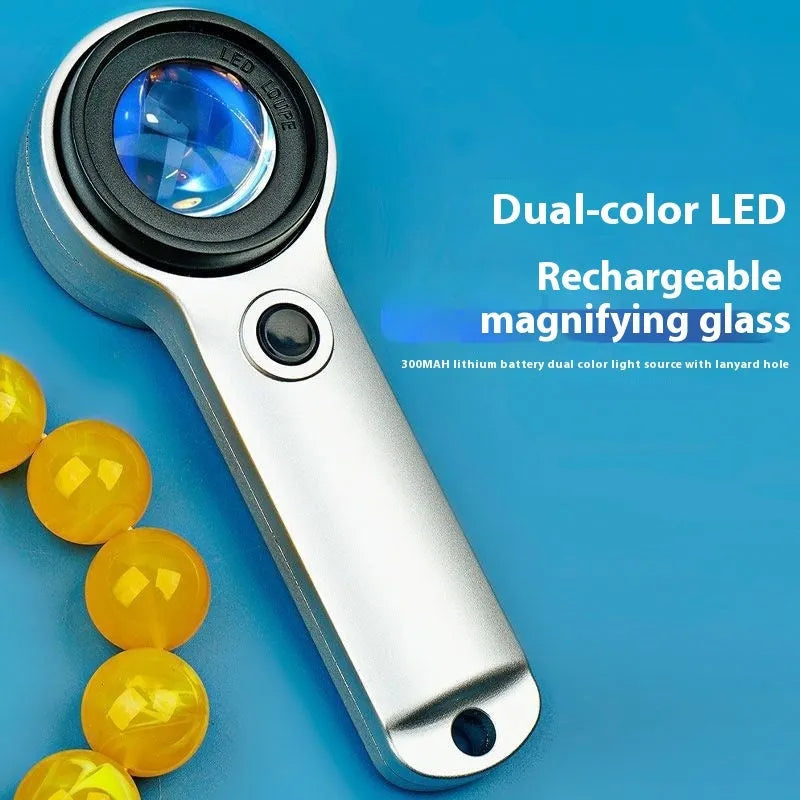 60x HD USB rechargeable LED magnifying glass 30mm lens silver black