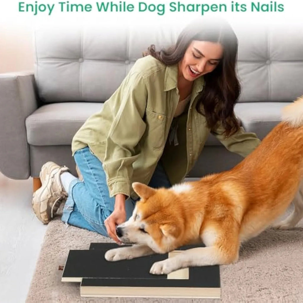 Wooden dog nail scratch board with treat drawer and non-slip pads for natural nail trimming