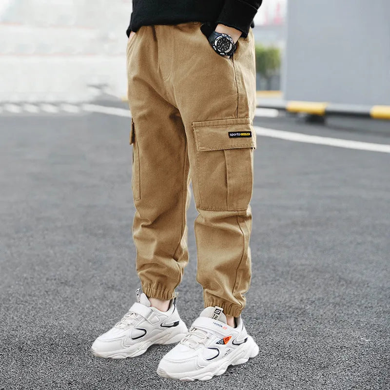 Boys' casual cotton summer trousers in Army Green colour for age 8+