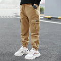 Boys' casual cotton summer trousers in Army Green colour for age 8+