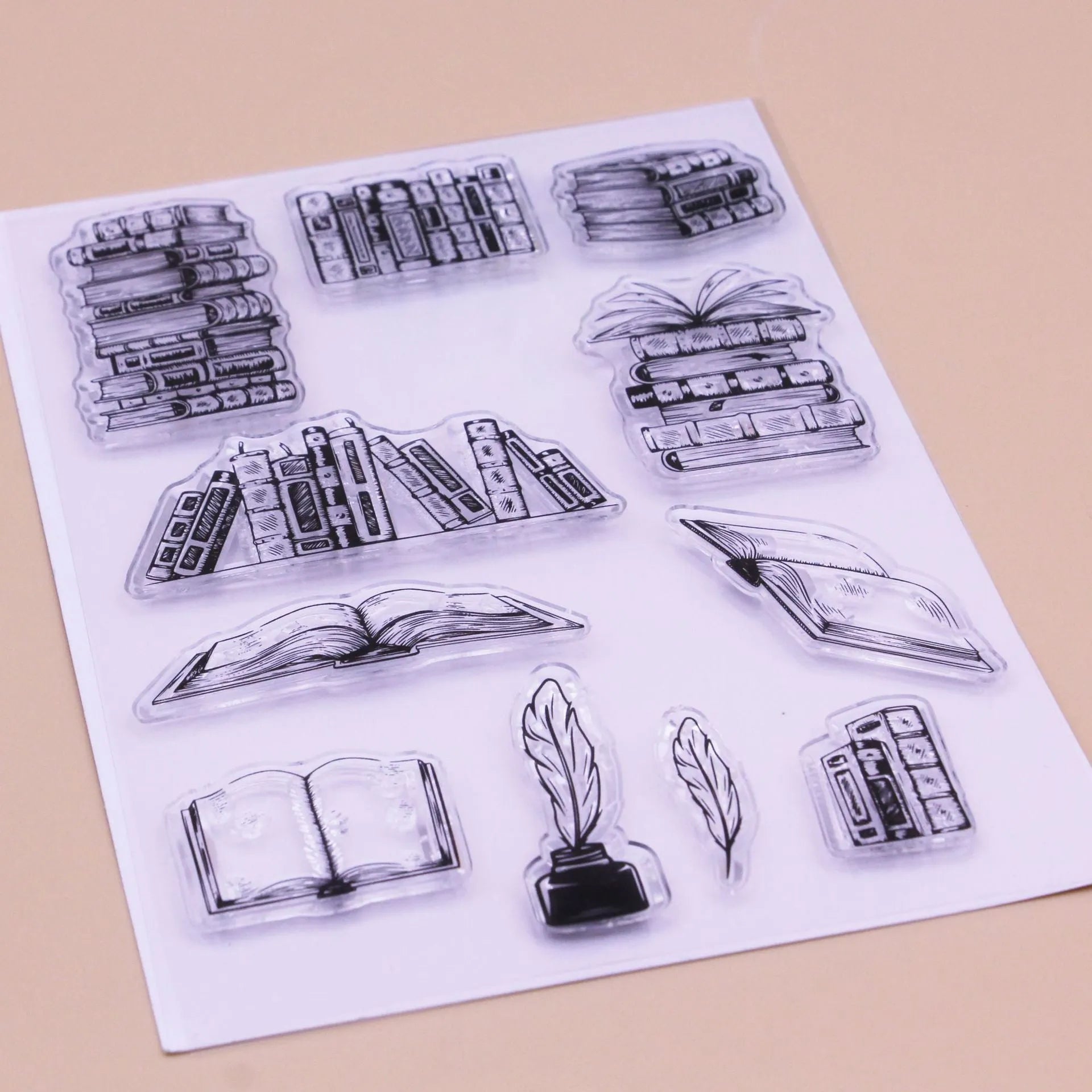 White seal coloured transparent silicone stamp with a pattern design, shown at 11 by 16 centimetres.
