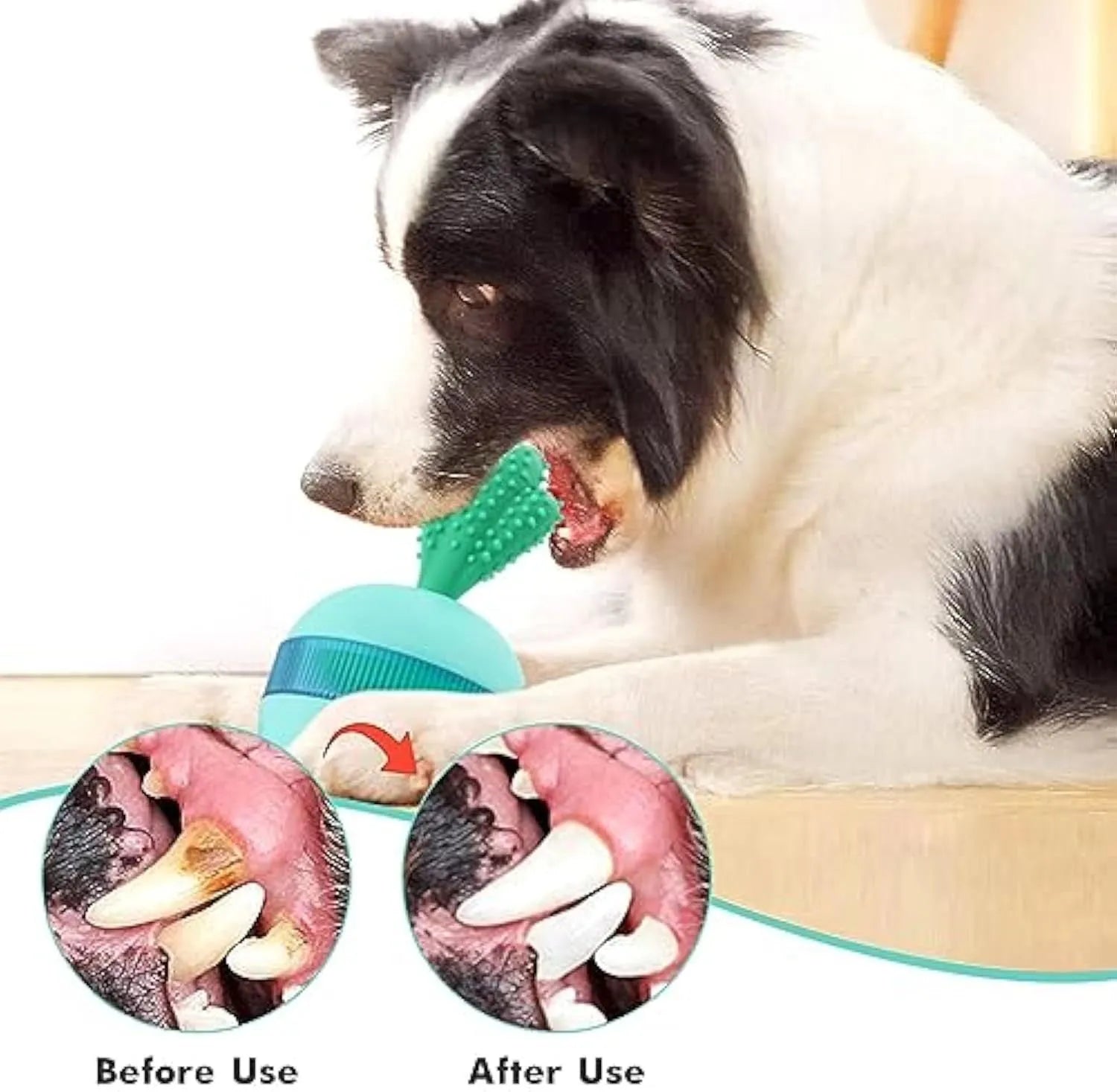 Blue durable rubber tumbler ball dog toy with small treat holes on a plain background.