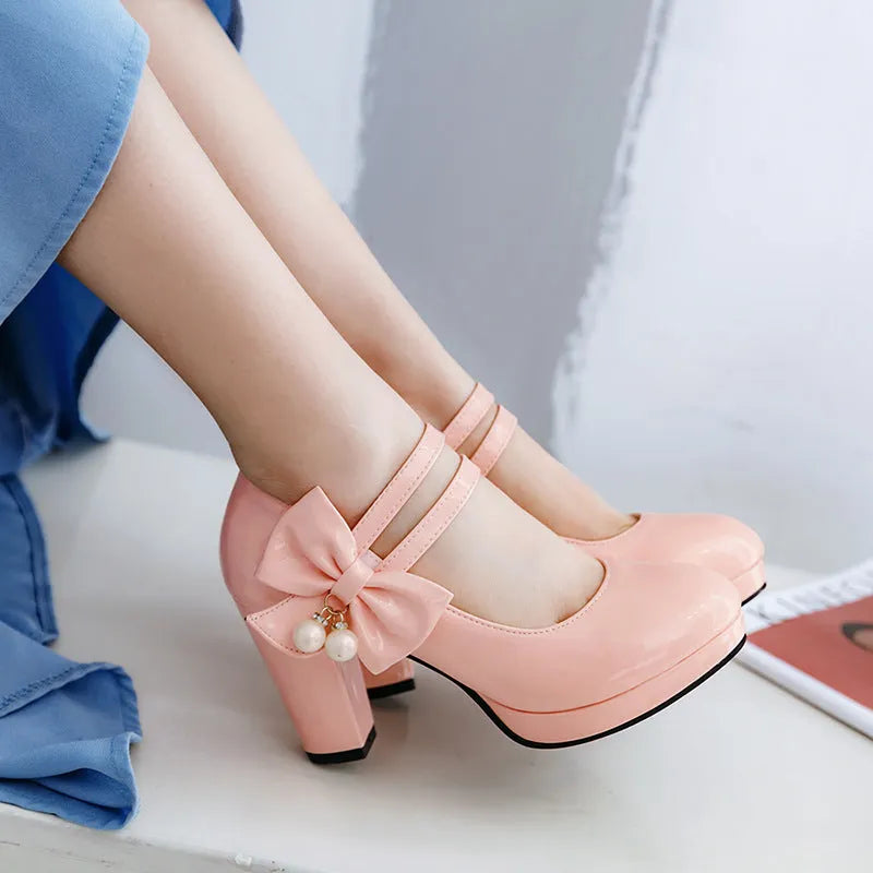 Women's waterproof platform shoes with thick chunky heel and buckle fastening in multiple colours