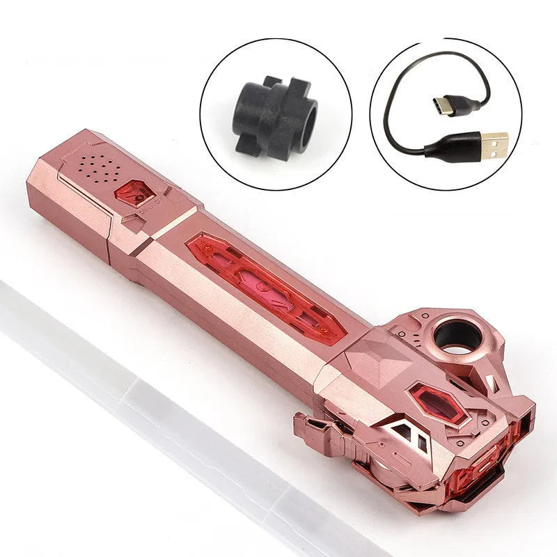 7 colour RGB retractable laser sword lightsaber toy with frosted handle on a dark background