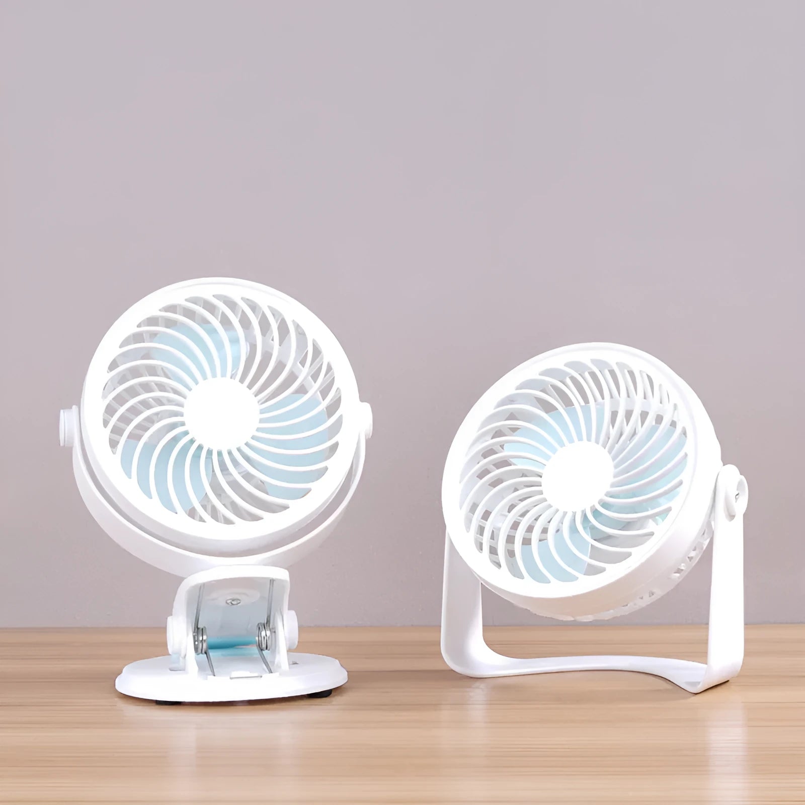 USB quiet desk fan with brushless motor, available as clip-on or floor-standing style