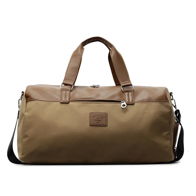 Large black Oxford cloth travel messenger bag with a 36-55 litre capacity shown on a shoulder.