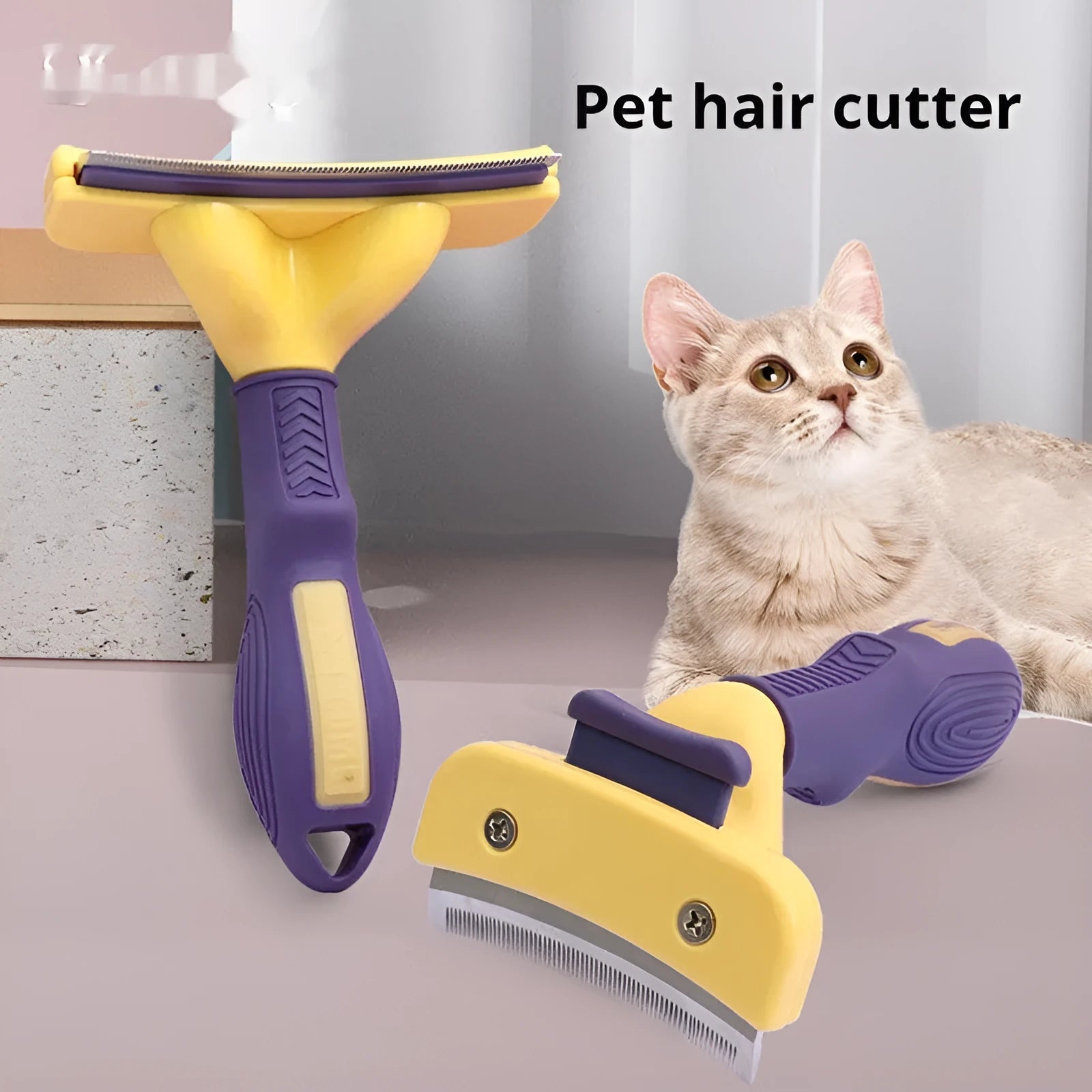 Teddy Golden Retriever hair removal comb with stainless steel blade and plastic TPR handle in two sizes