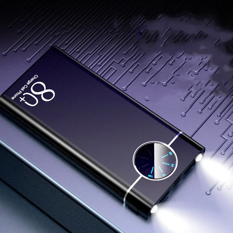 20000mAh alloy fast charging power bank in black, red, and blue colours with LED flashlight