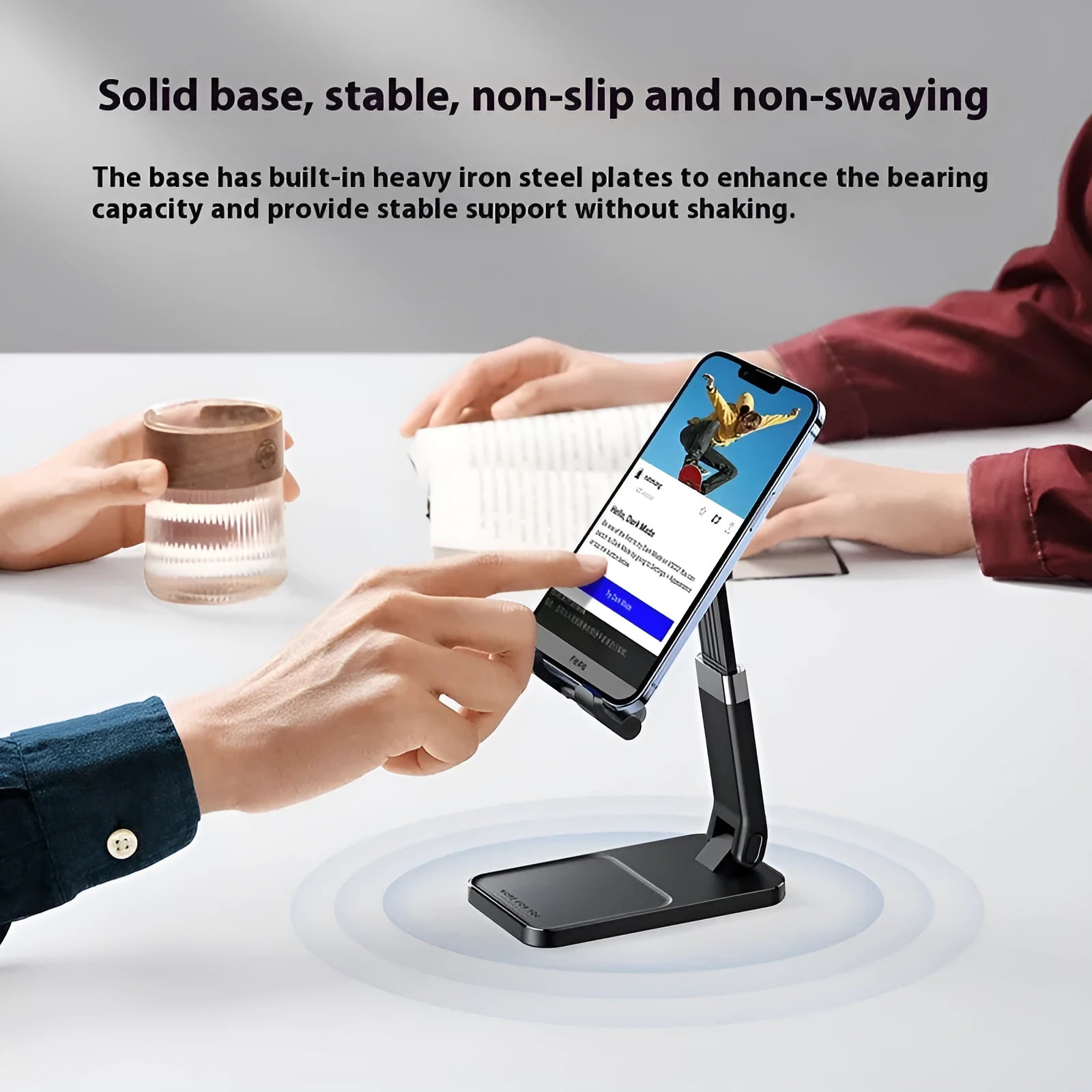 Black desktop foldable mobile phone bracket made of PC ABS material