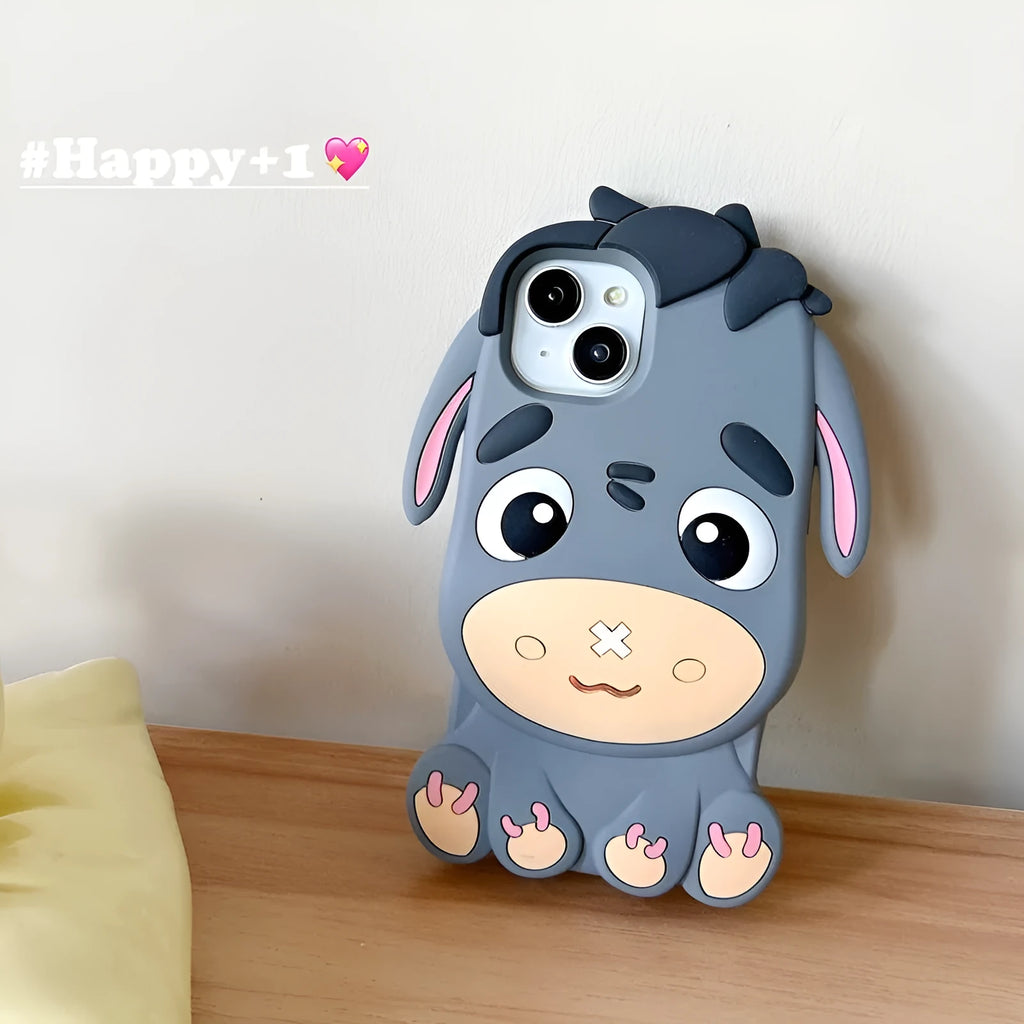 Gray silicone phone case with 3D cartoon little donkey design for Apple iPhone