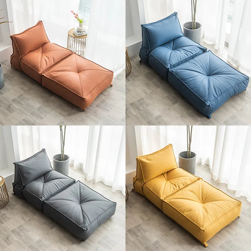 Folding back chair couch in living room with fabric cover and fine particle fill, available in multiple colours