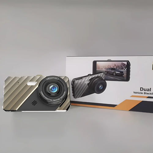 4 inch touch screen dual lens dash cam showing front and rear camera positions