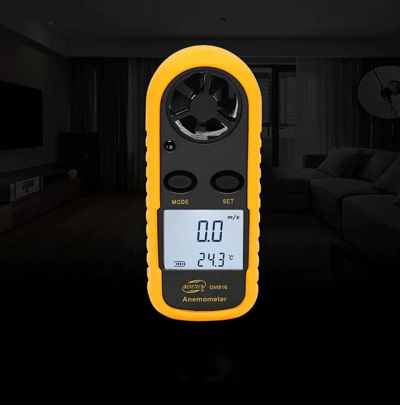 Biaozhi GM816 orange handheld digital anemometer displaying wind speed