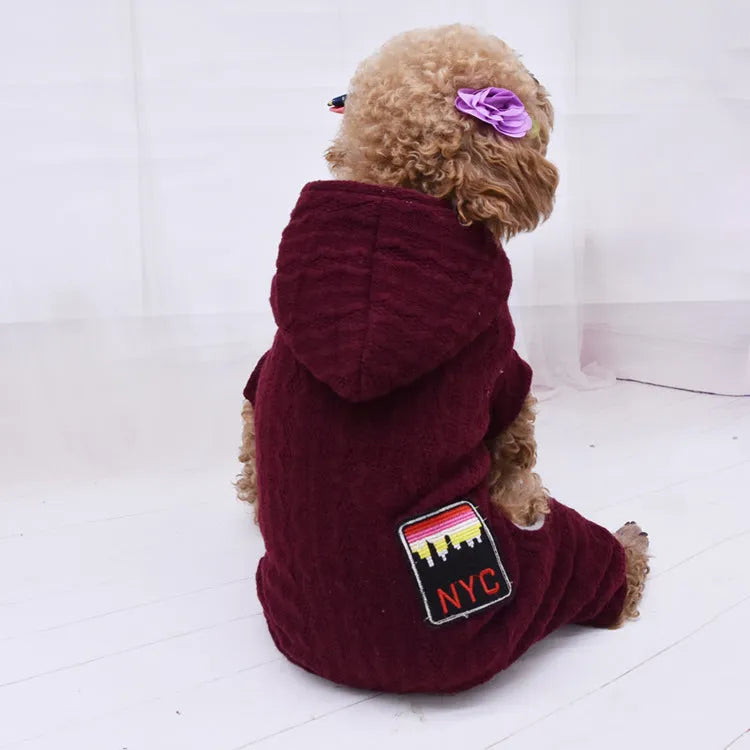 Four-legged thick pet clothes in Green with sweater velvet lining casual style