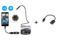 OWSOO USB endoscope camera with 5m cable, 6 LEDs, and hook/magnet attachments for phone and computer inspection.