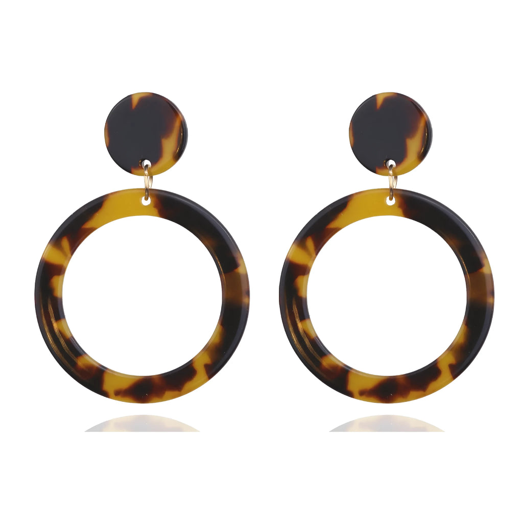 Single leopard print acrylic acetate stud earring in coffee colour on metal base for women