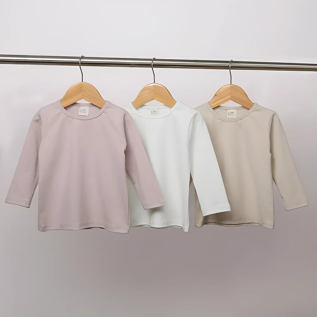 Children's cotton long sleeve bottoming shirt round neck solid colour neutral for spring autumn