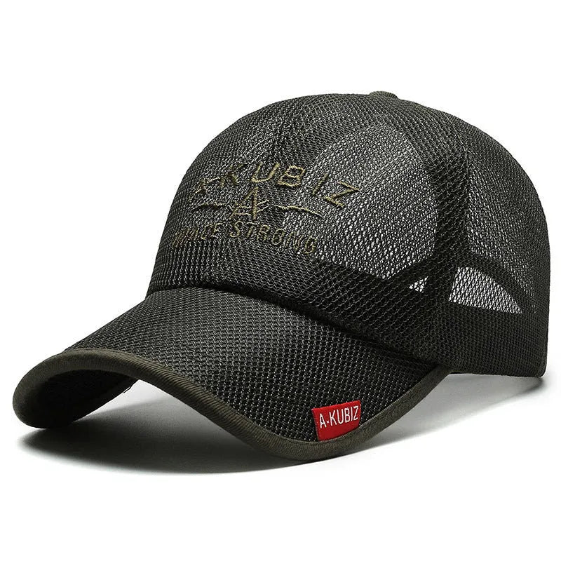 Men's adjustable mesh baseball cap in army green colour with dome crown design