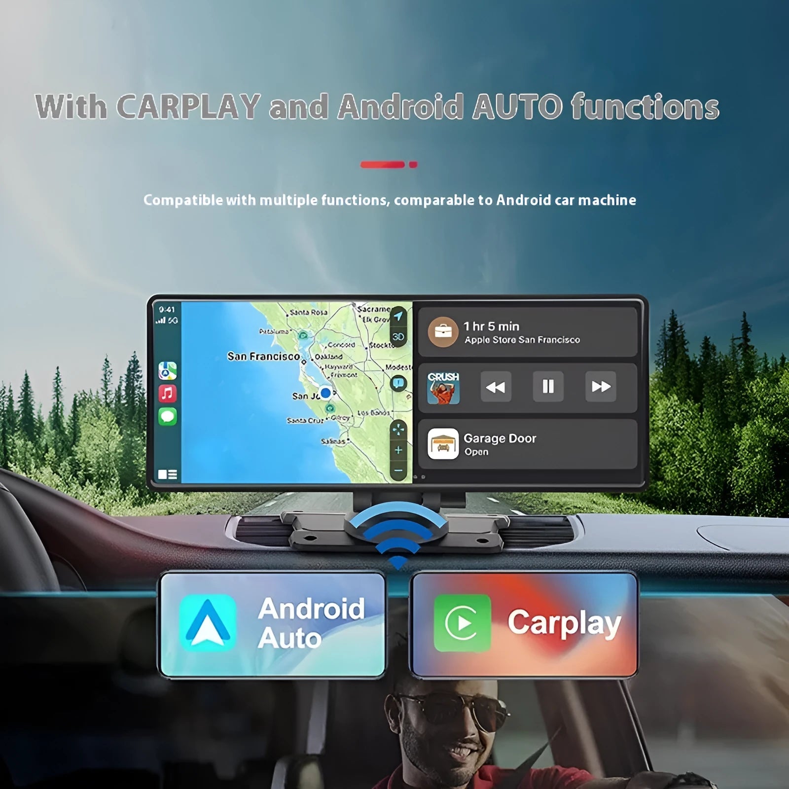 Car navigator dual camera touch screen Carplay GPS navigation 1026-inch black PC PVC front camera recording