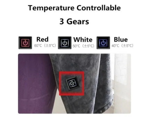 Dark grey USB heated coral fleece blanket showing soft texture and USB power cable.