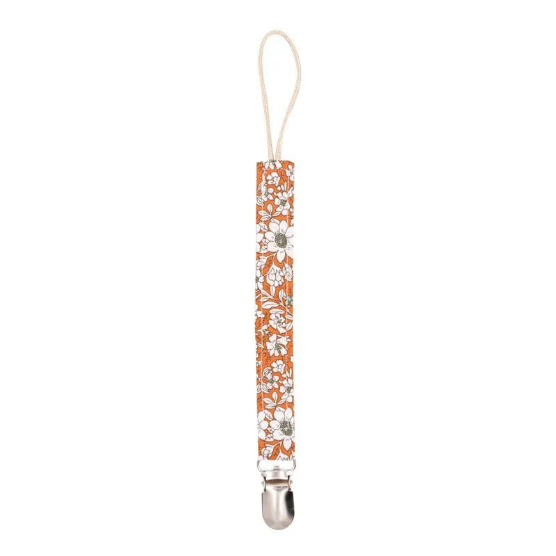 Cotton linen print M Series pacifier clip with belt and clip attachment