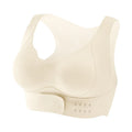 Women's front closure sports bra with back shaping panels for yoga and cross training