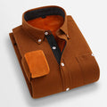 Men's casual linen flannel shirt in solid colour, long sleeves, loose fit, autumn winter wear