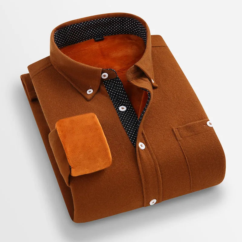 Men's casual linen flannel shirt in solid colour, long sleeves, loose fit, autumn winter wear
