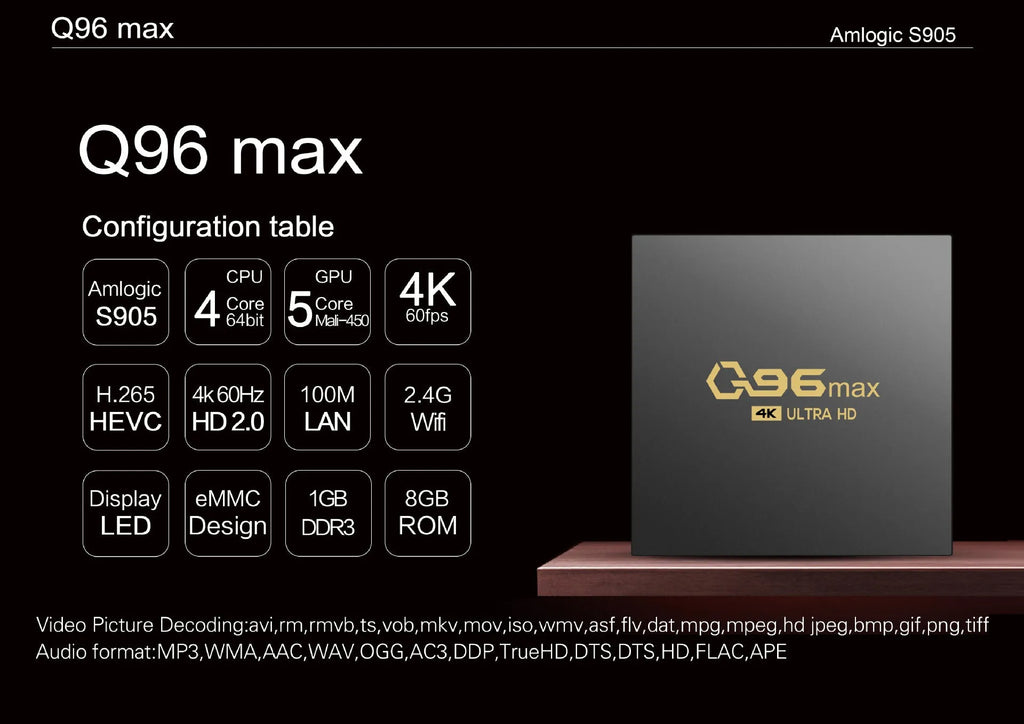 Q96 MAX S905 Android 4K TV Box set top box with remote control and HDMI cable