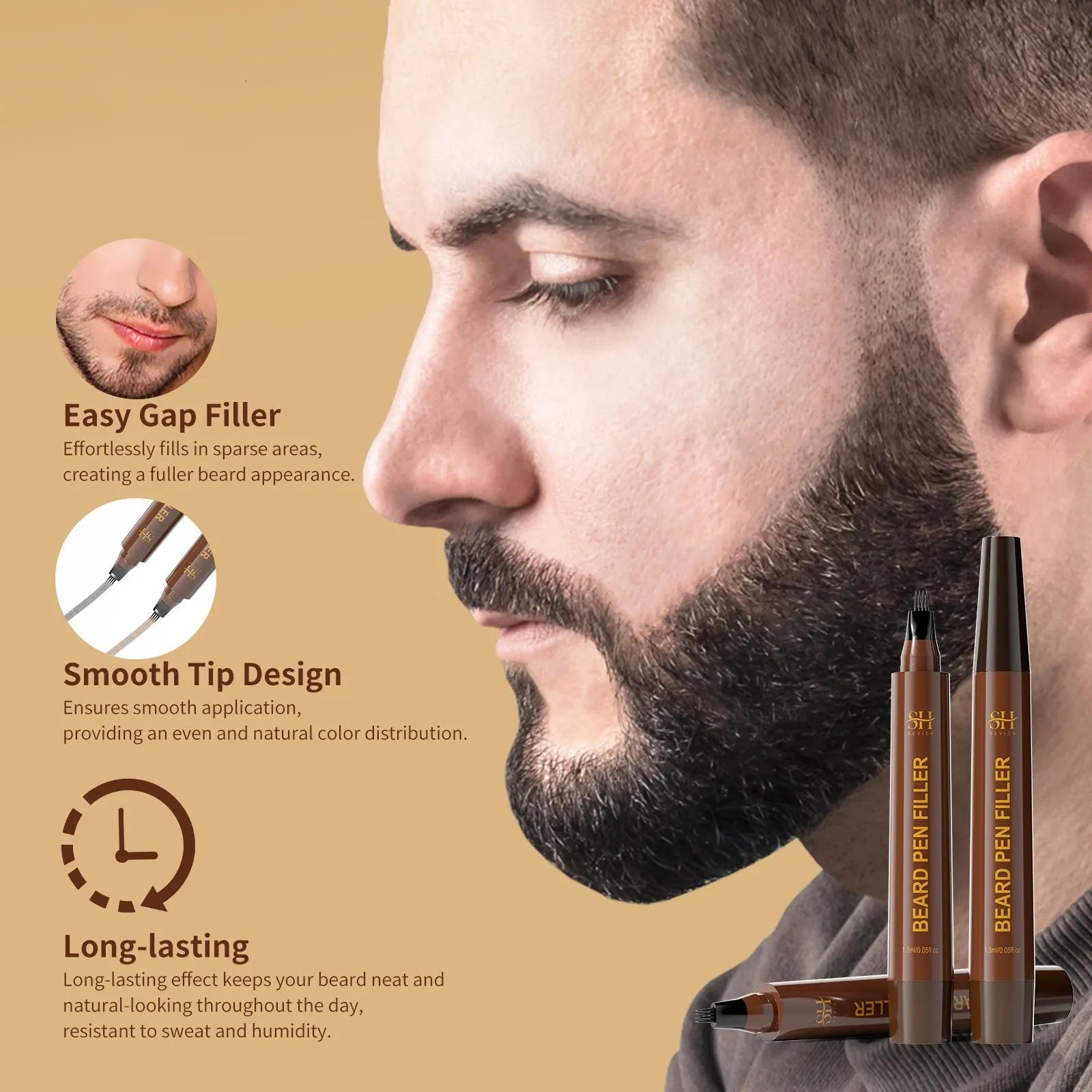 Men's sweatproof waterproof eyebrow pencil for beard and hairline filling in black and dark brown