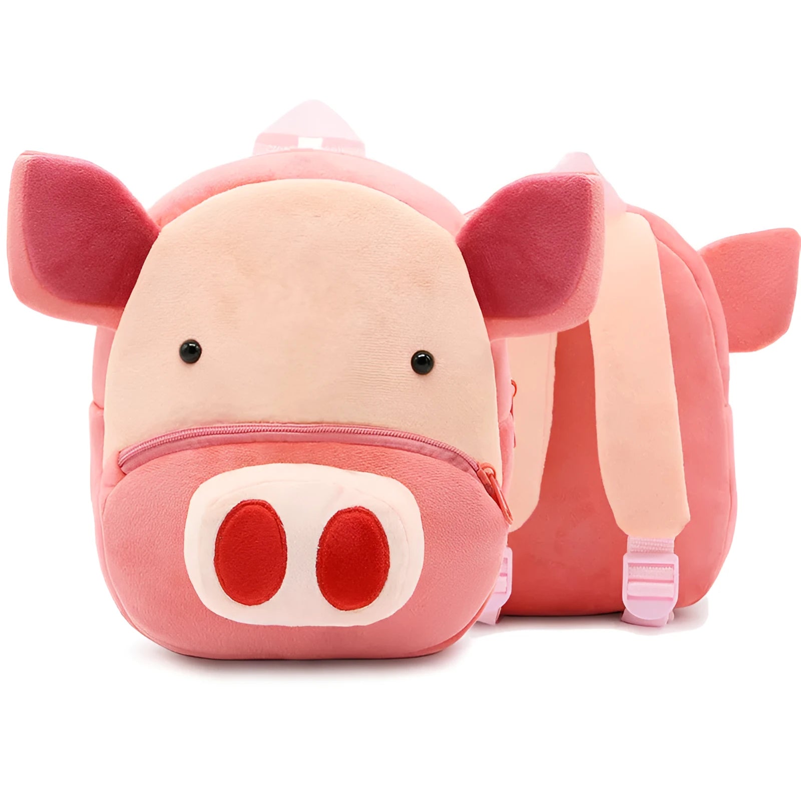 Children's plush animal backpack measuring 26x24x10cm with zipper opening and interior pocket