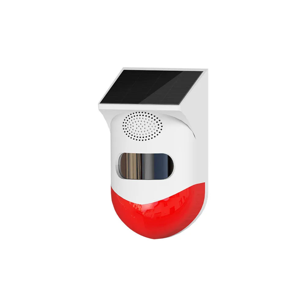 Solar-powered human body infrared sensing alarm with wireless remote control for outdoor property security