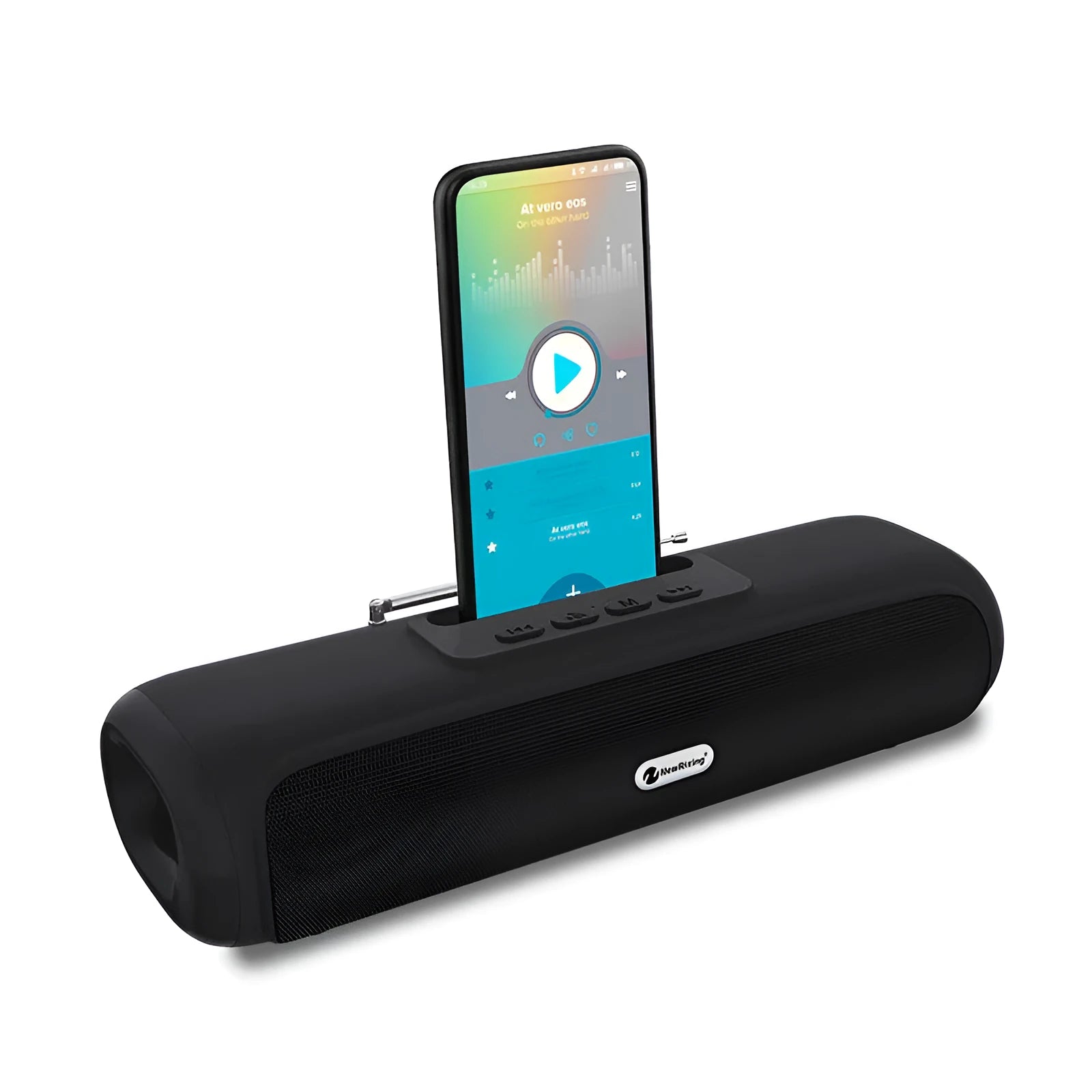 Wireless desktop subwoofer speaker in long strip design with metal grille