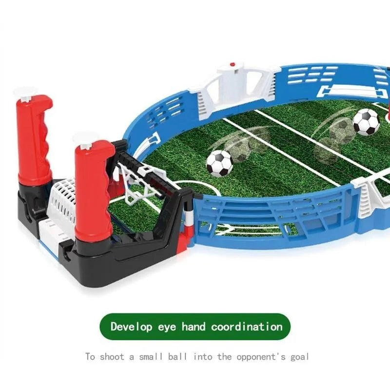 Multifunctional children's educational toy football field set with ABS plastic construction, two footballs, and handle controls