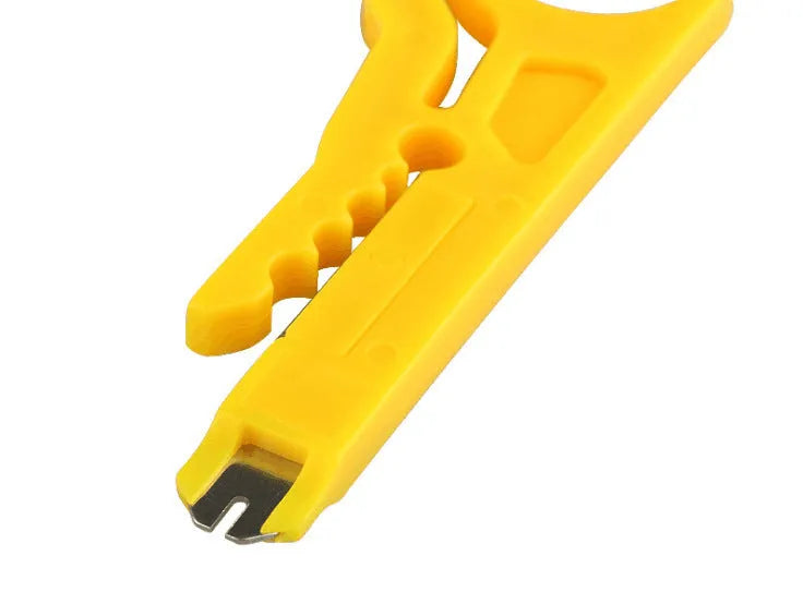Yellow mini portable wire stripper tool with a metal blade for 0.6mm wires.