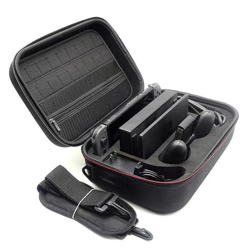 Black EVA hard case game console accessory storage bag with offset print finish