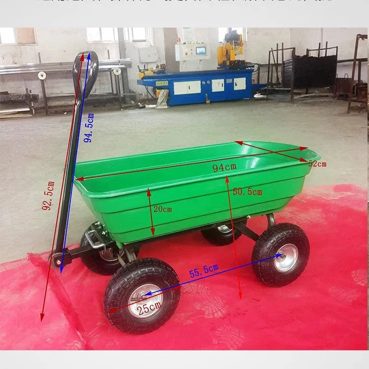 Green four-wheel plastic dumptruck model TC2145 for agricultural use