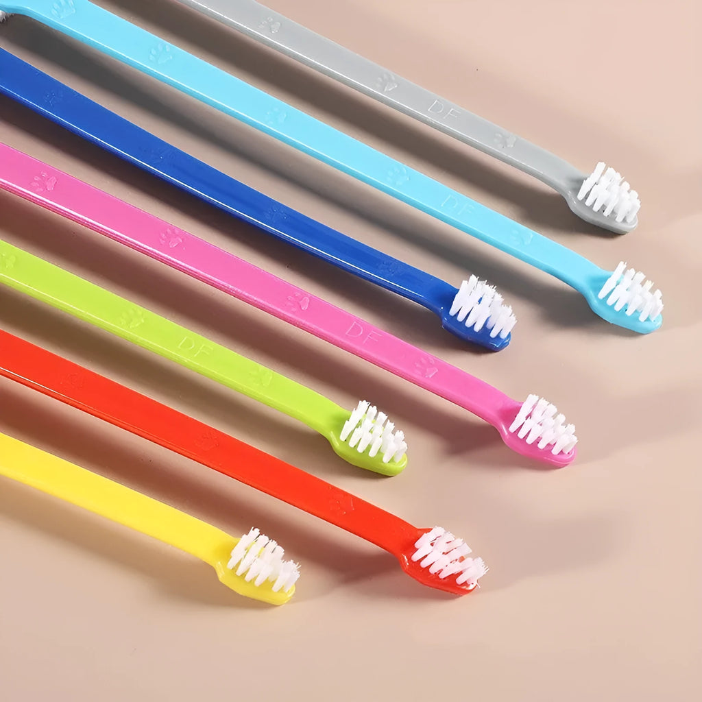 Pet Long Handle Double Head Toothbrush 22cm plastic PP handle nylon bristles gingival care