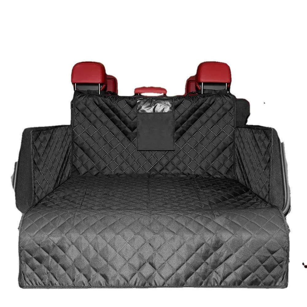 600D oxford cloth waterproof dog car boot mat with anti-skid net and belt buckles in black