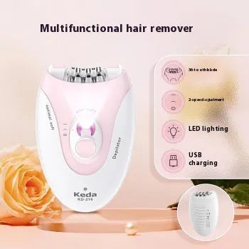 KEDA-216 coloured USB electric hair removal device with brush and charger